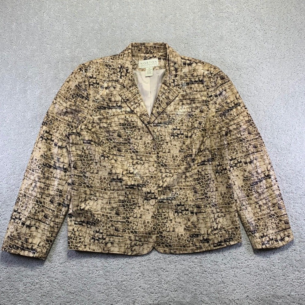 Vintage Norton Mcnaughton Womens Blazer Size 14 Snake Skin Print Jacket Coat